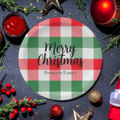 ファミリークリスマスホワイトグリーンと赤バッファロープレイド ペーパープレート