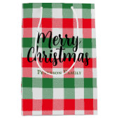 ファミリークリスマスホワイトグリーンと赤バッファロープレイド ミディアムペーパーバッグ (正面)