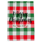 ファミリークリスマスホワイトグリーンと赤バッファロープレイド ミディアムペーパーバッグ (裏面)