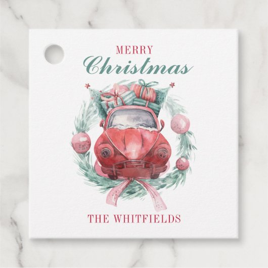 ファミリークリスマスリースレッドカーマッチングホリデー フェイバータグ (正面)