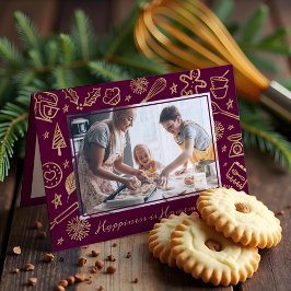 ファミリークリスマスレシピ金ゴールド&ブルゴーニュ写真 シーズンカード