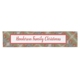 ファミリークリスマスレッドとグリーンの抽象芸術パターン ショートテーブルランナー