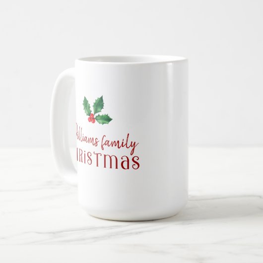 ファミリークリスマスレッドホリー コーヒーマグカップ (正面左)