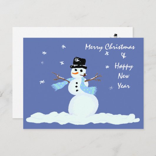 ファミリークリスマス雪だるま シーズンポストカード (正面/裏面)