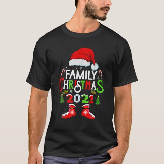 ファミリークリスマス2021クルークリスマス分隊サンタおもしろい Tシャツ (正面)