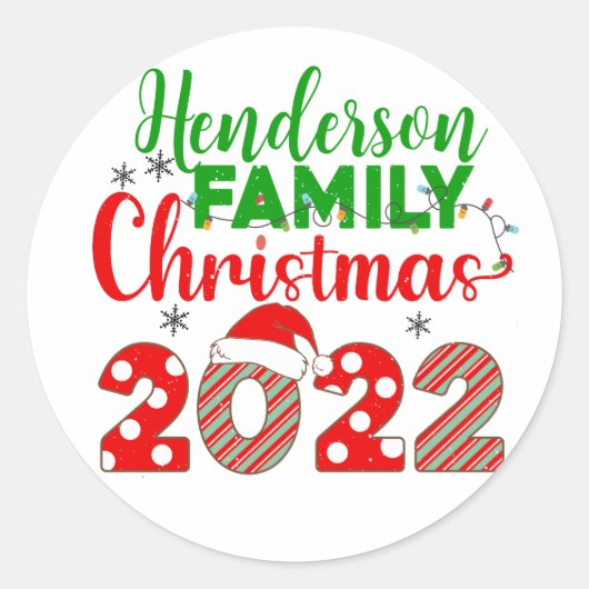 ファミリークリスマス2022クラシック年ラウンドステッカー ラウンドシール (正面)