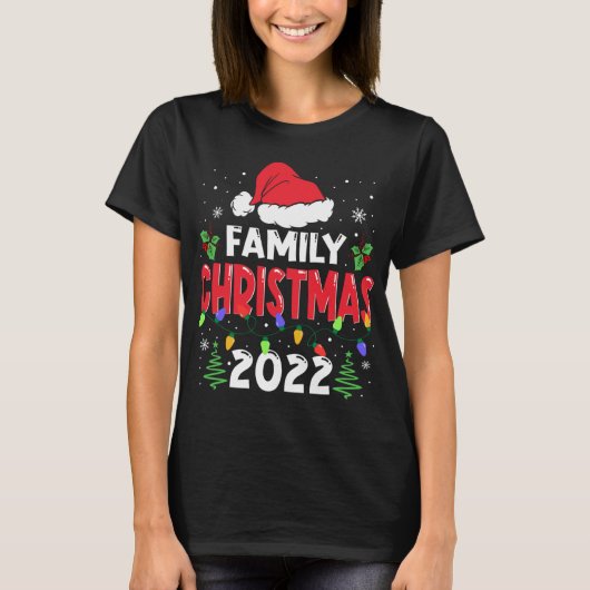 ファミリークリスマス2022マッチングスクワッドサンタ小妖精や小人おもしろい Tシャツ (正面)
