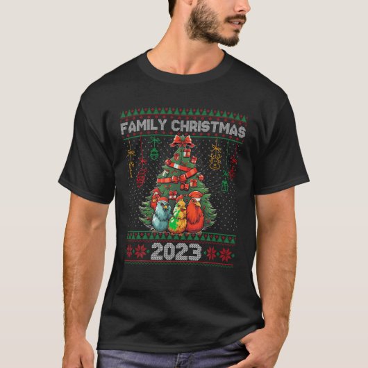 ファミリークリスマス2023セーター醜い鶏のクリスマスTr Tシャツ (正面)