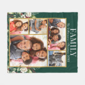 ファミリークリスマス5写真コラージュクラシックグリーン フリースブランケット (正面(横))