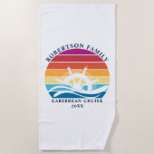 ファミリークルーズシップホイールレトロサンセット ビーチタオル (正面)