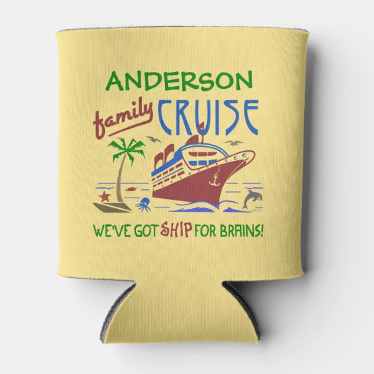 ファミリークルーズバカンスおもしろいシップ |名前をカスタムする 缶クーラー (正面)