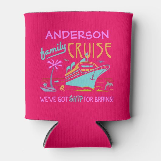 ファミリークルーズバカンスおもしろいシップ |名前をカスタムするV3 缶クーラー (正面)