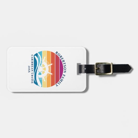 ファミリークルーズバケーションシップホイールレトロサンセット ラゲッジタグ (正面横)