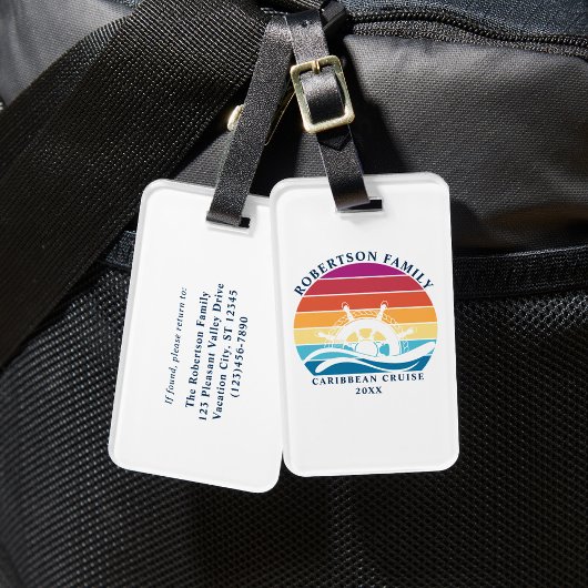 ファミリークルーズバケーションシップホイールレトロサンセット ラゲッジタグ