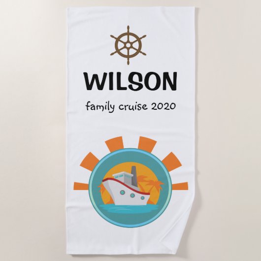 ファミリークルーズバケーショントラベルキープサケ ビーチタオル (正面)