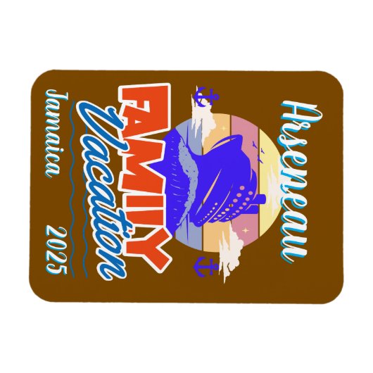 ファミリークルーズバケーションブラウン/ブルーパーソナライズ マグネット (横)