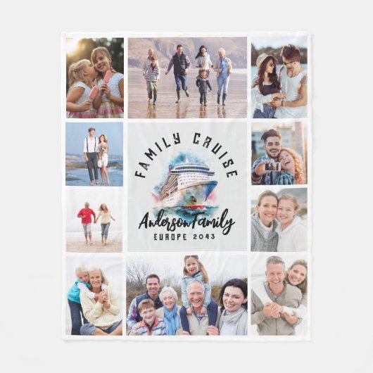 ファミリークルーズメモリーズ記念フォトコラージュ フリースブランケット (正面)