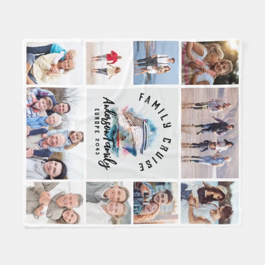 ファミリークルーズメモリーズ記念フォトコラージュ フリースブランケット (正面(横))