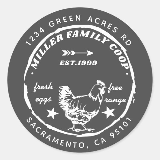 ファミリークープ鶏の生卵差出人住所 ラウンドシール (正面)