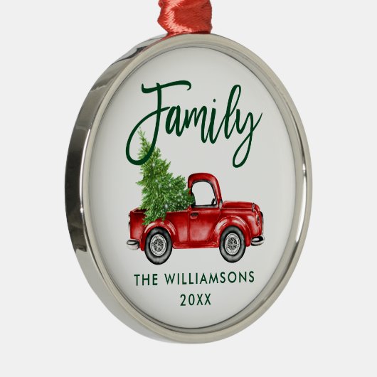 ファミリーグリーンブラシスクリプトヴィンテージレッドトラック メタルオーナメント (右)