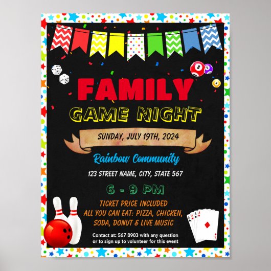 ファミリーゲームナイトイベントテンプレート ポスター (正面)