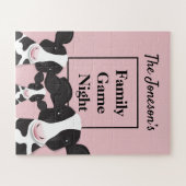 ファミリーゲームナイトネームピンクブラック牛 ジグソーパズル (横)