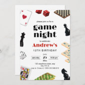 ファミリーゲームナイト招待状、ボードゲーム誕生日 招待状 (正面/裏面)