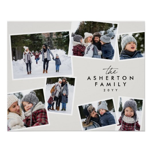 ファミリーコラージュ7フォトシンプルモダンブラックタイプ ポスター (正面)