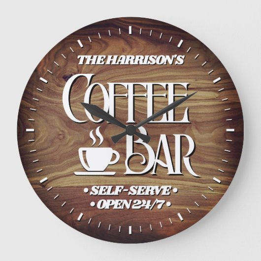 ファミリーコーヒーバー パーソナライズされた ラージ壁時計 (正面)