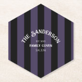 ファミリーコーベンクルーブラックパープルストライプハロウィーン ペーパーコースター (正面)