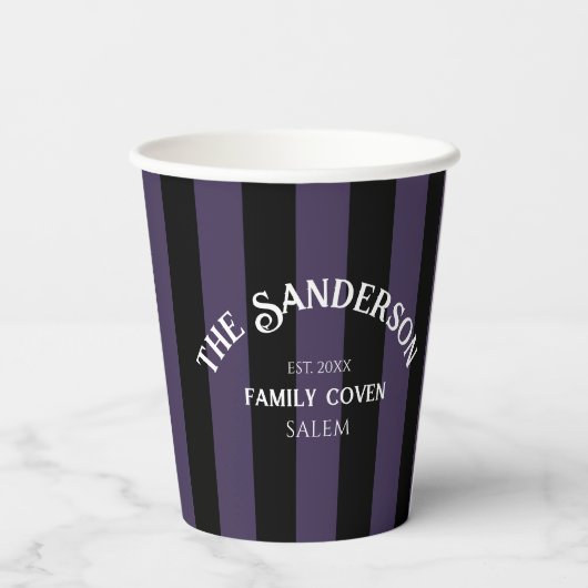 ファミリーコーヴェンクルーパープルブラックストライプハロウィーン 紙コップ (裏面)