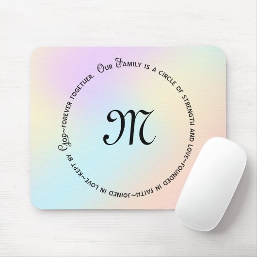 ファミリーサークル引用文とレインボー上のモノグラム マウスパッド (マウス)