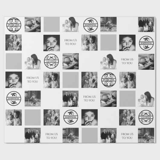 ファミリーシックスフォトカスタム白黒 ラッピングペーパー (フラット)