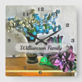 ファミリーシルク&コーンフスク花2190 スクエア壁時計 (正面)