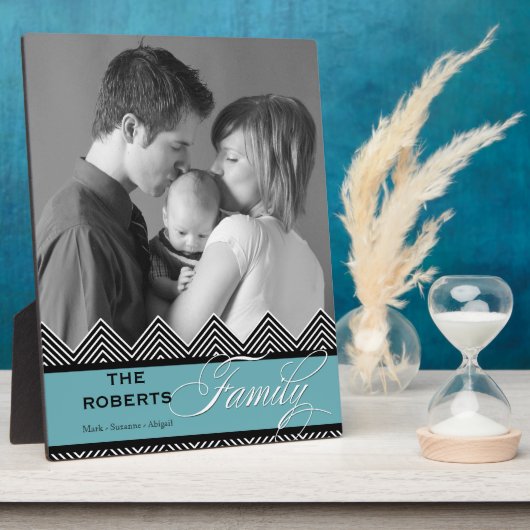 ファミリージグザグシェブロンモダン写真パーソナライズされた フォトプラーク (側面)