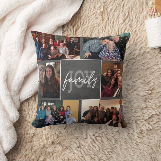 ファミリージョイ6フォトハンドレター付きチャルクボードトレンディー クッション (ブランケット)