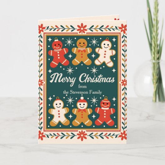 ファミリージンジャーブレッドマンメリークリスマスホリデイ カード (正面)