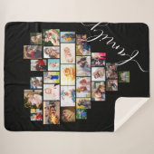 ファミリースクリプトハート型フォトコラージュ シェルパブランケット (正面(横))