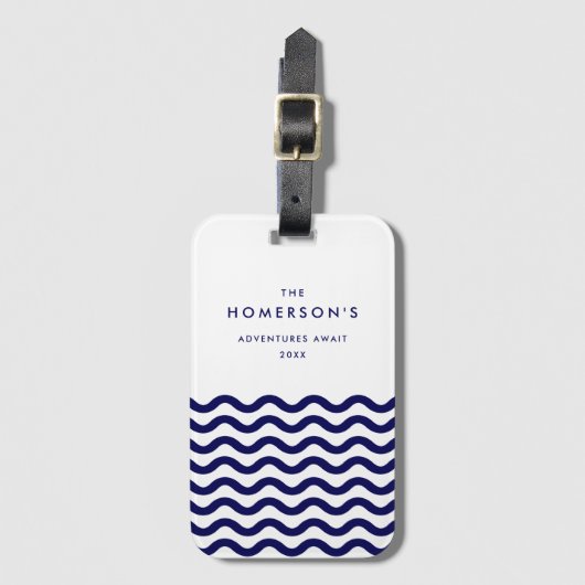 ファミリースタイリッシュバケーションネイビーブルートロピカルウェーブズ ラゲッジタグ (正面縦)