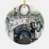 ファミリーストッキングパーソナライズされたクリスマスオーナメント セラミックオーナメント (正面)