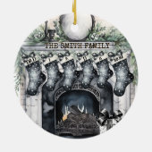 ファミリーストッキングパーソナライズされたクリスマスオーナメント セラミックオーナメント (裏面)