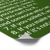 ファミリーズハウスルールダークグリーンとホワイトテンプレート ポスター (角)