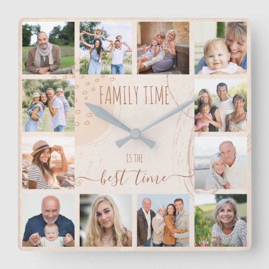 ファミリータイム抽象芸術シェイプニュートラルフォト スクエア壁時計 (正面)