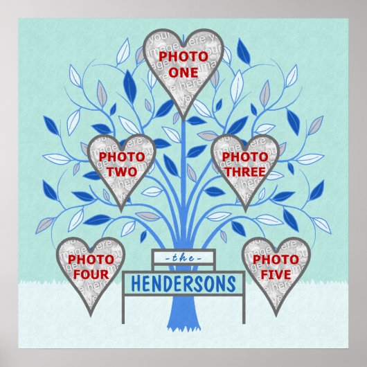 ファミリーツリーカスタム5フォトコラージュウィンターフロスト ポスター (正面)