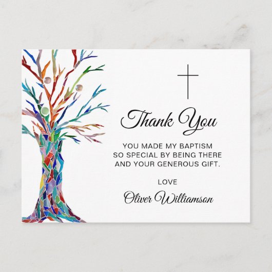 ファミリーツリーバプテスマ《キリスト教》洗礼式や命名式サンキューユー ポストカード (正面)