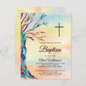 ファミリーツリーバプテスマ《キリスト教》洗礼式や命名式招待状 インビテーションポストカード (正面/裏面)