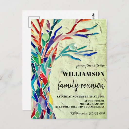 ファミリーツリーファミリー懇親会グリーン招待状 ポストカード (正面/裏面)