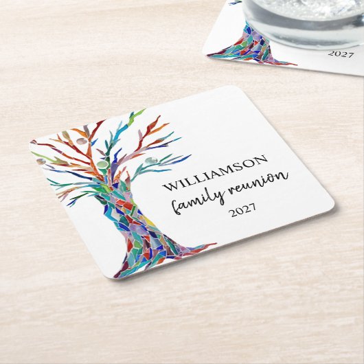 ファミリーツリーファミリー懇親会スクエア紙コースター スクエアペーパーコースター (アングル)