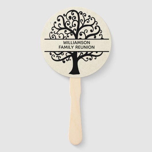 ファミリーツリーファミリー懇親会ブラックモダンスケッチ ハンドファン (正面)