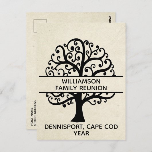 ファミリーツリーファミリー懇親会ブラックモダンスケッチ ポストカード (正面/裏面)